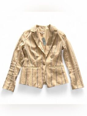 LOFT Beige Striped Single-Button Blazer w/Pockets